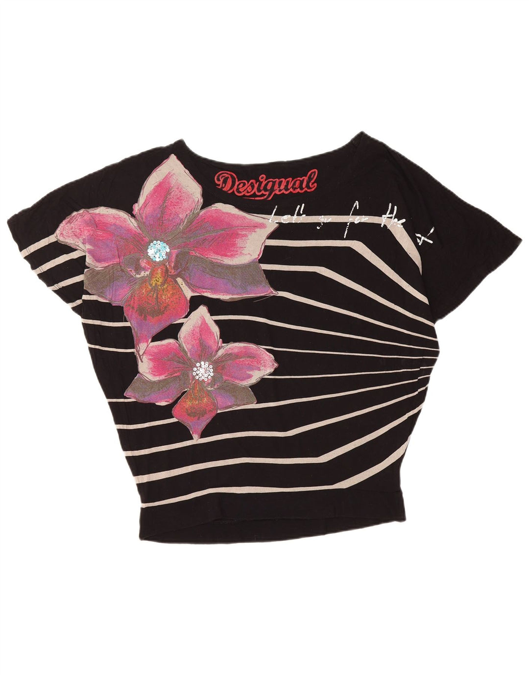 DESIGUAL Tricou grafic supradimensionat pentru femei UK 14 Medium Black Floral