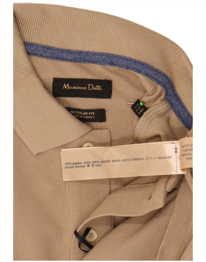 Cămașă polo Massimo Dutti pentru bărbați, bumbac, bej mediu