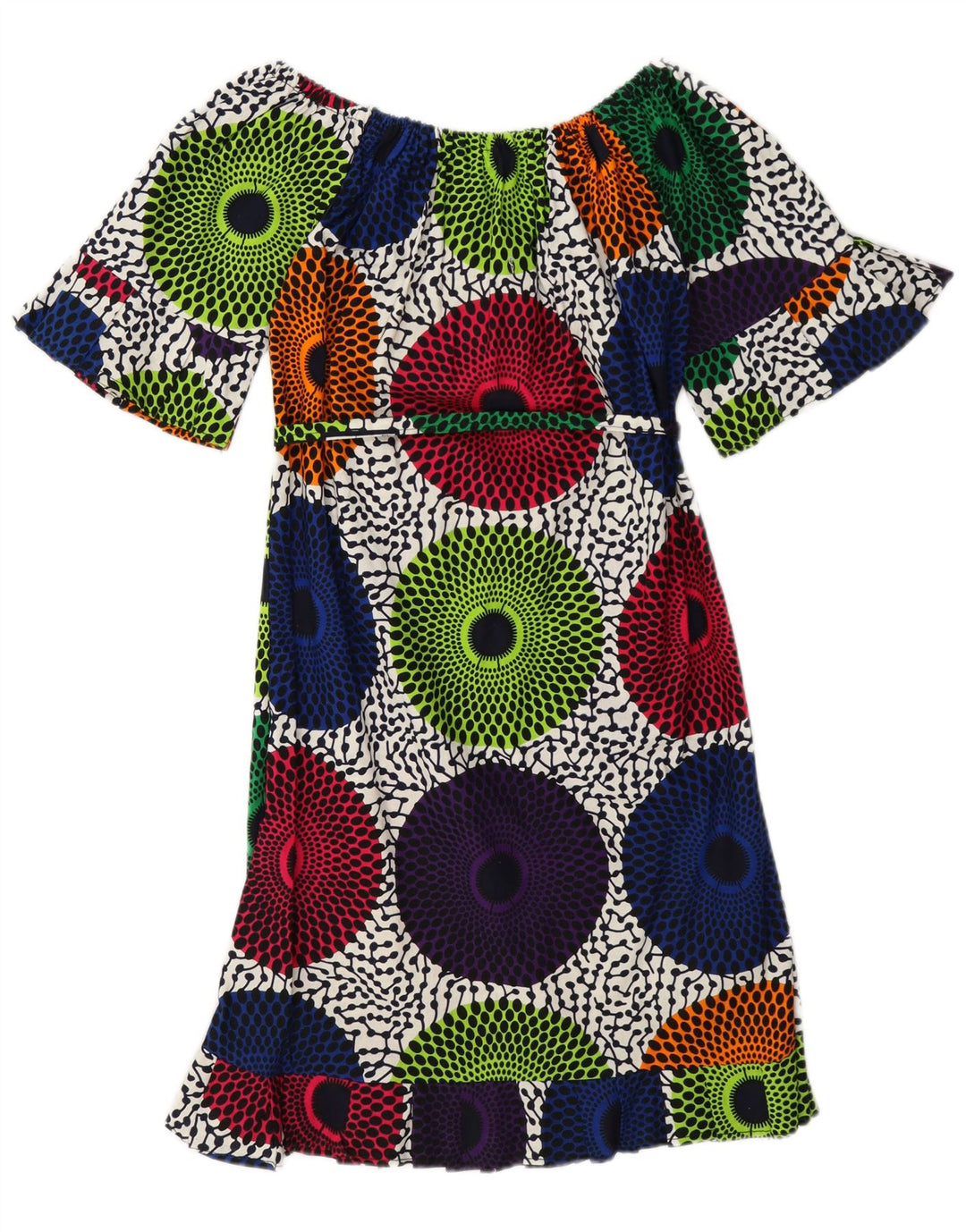 Rochie vintage pentru femei cu umăr dezactivat UK 12 Medium Multicolor Geometric