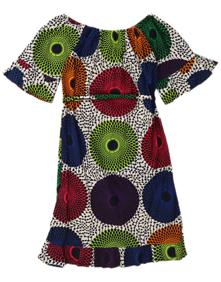 Rochie vintage pentru femei cu umăr dezactivat UK 12 Medium Multicolor Geometric