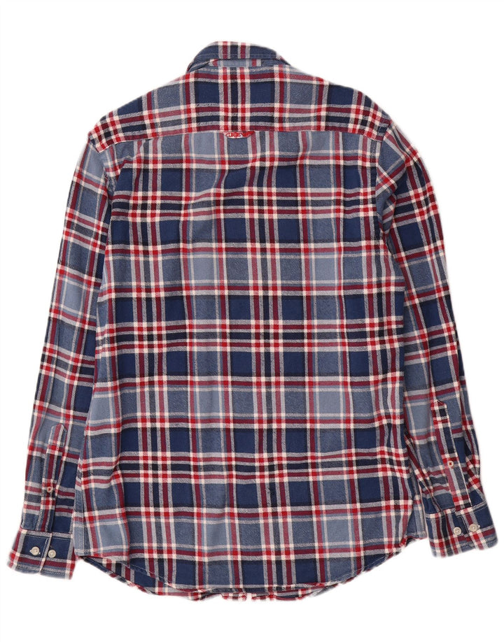 Crew Clothing Cămașă de flanel croită pentru bărbați, bumbac cu carouri albastru mediu