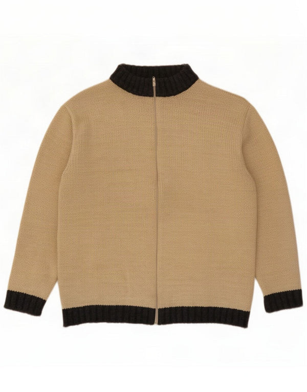 Vintage bărbați cardigan pulover XL bej lână color block