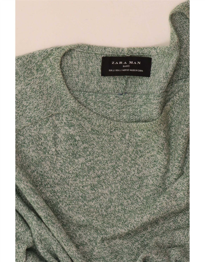 Pulover pentru bărbați Zara, cu gât de barcă, mare, verde, pete