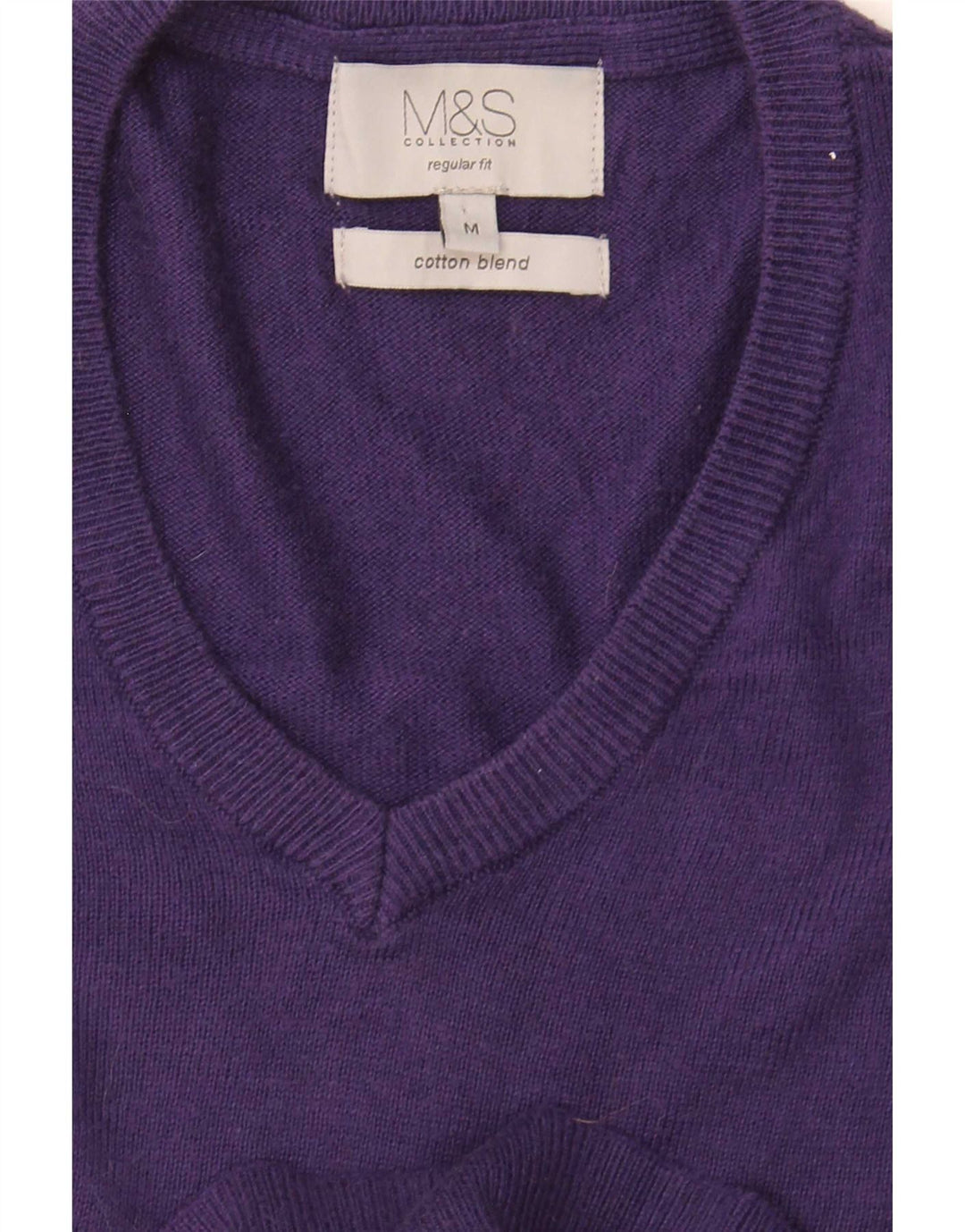 Pulover cu decolteu în V pentru bărbați Marks & Spencer, bumbac violet mediu