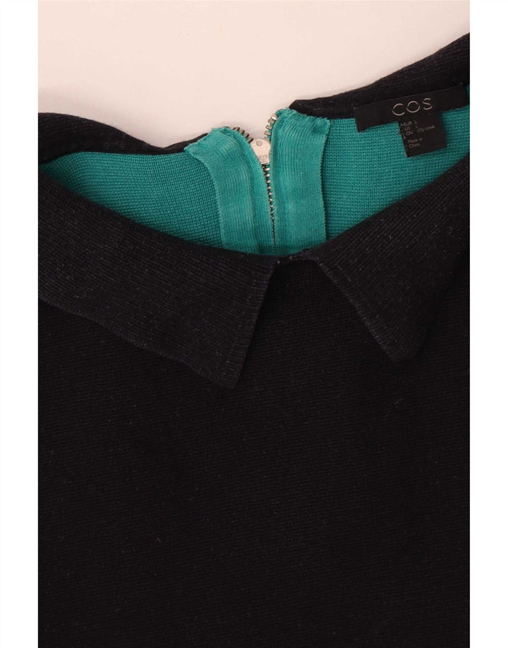 Rochie Cos pentru femei, UK 16, mare, negru, color block, bumbac