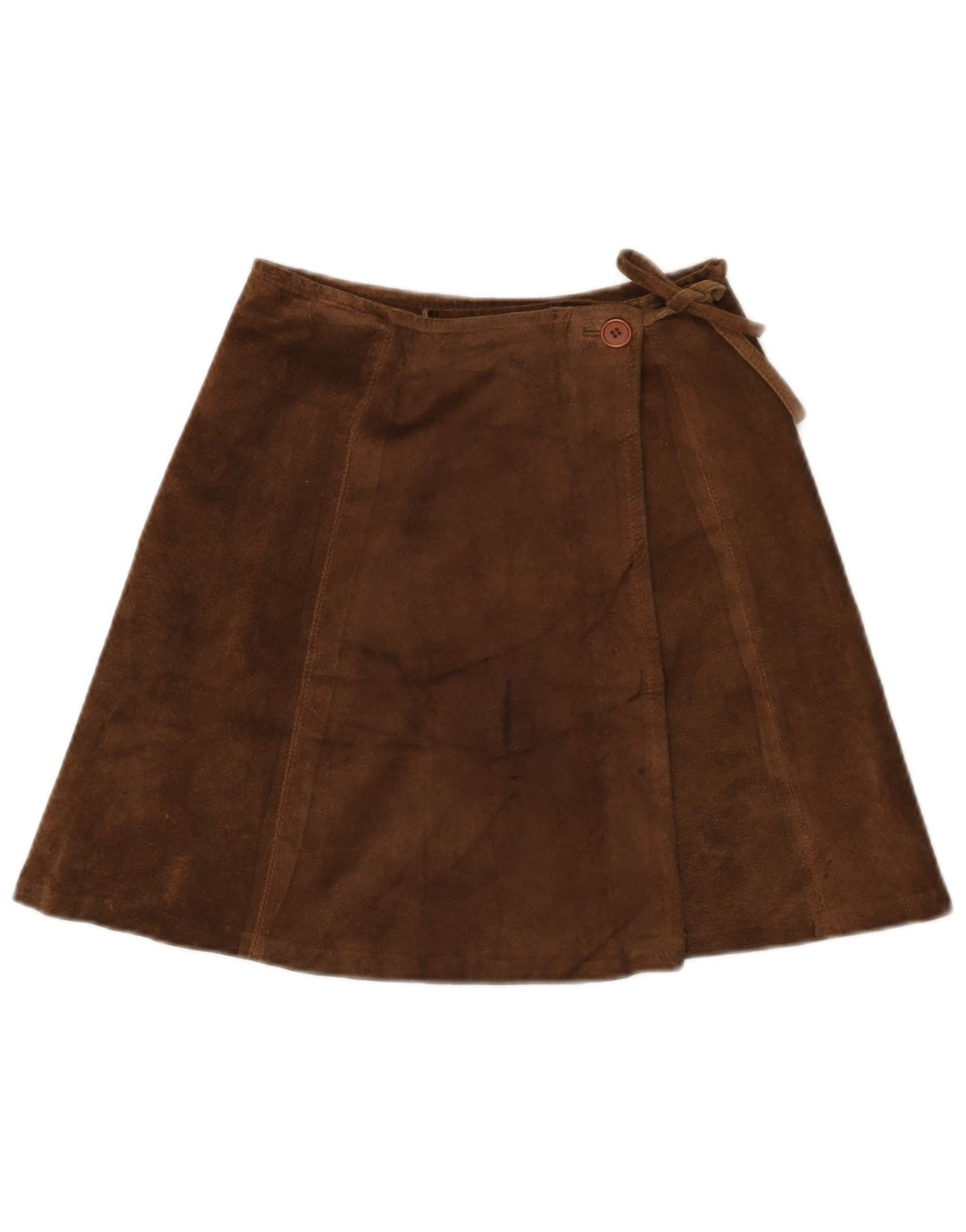 Fusta Mini Wrap din piele intoarsa vintage pentru femei IT 42 Medium W26 Piele maro