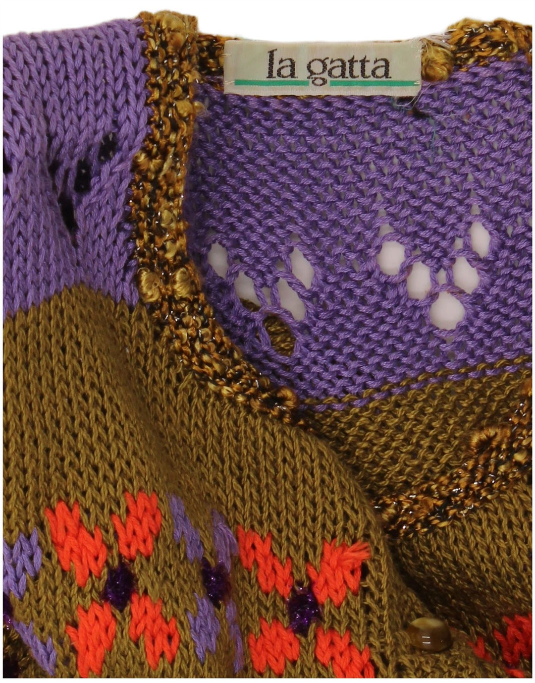 Cardigan vintage cu mânecă scurtă pentru femei UK 14 Medium Khaki Colorblock