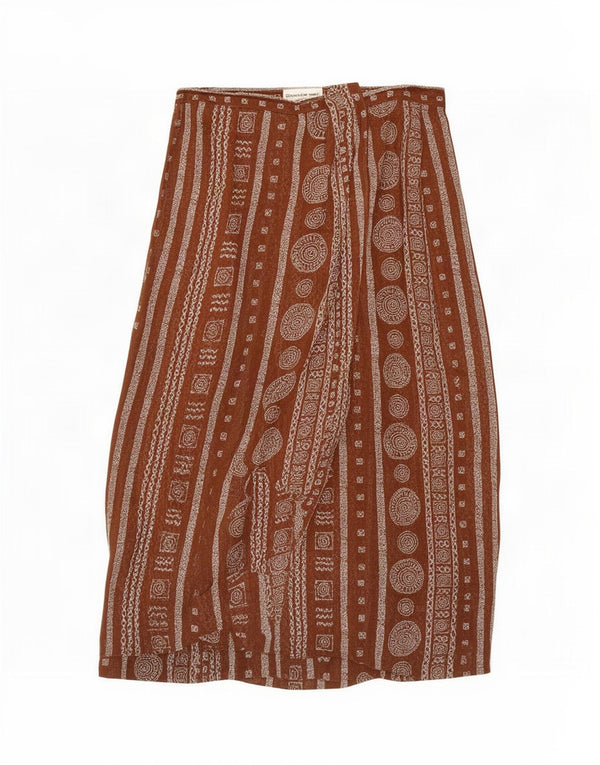 Fusta midi vintage pentru femei UK 16 Large W32 Brown Geometric Viscose