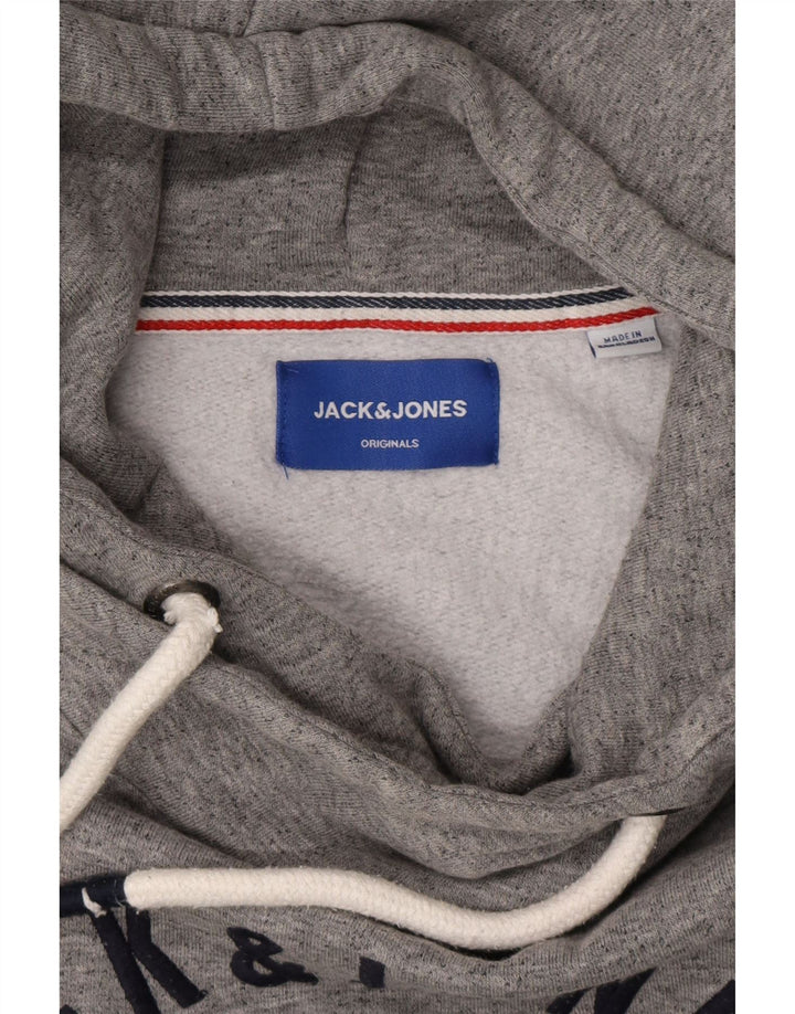 JACK & JONES Mens Graphic Hoodie Jumper Small Grey Polyester Vintage Jack & Jones and Second-Hand Jack & Jones from Messina Hembry 
