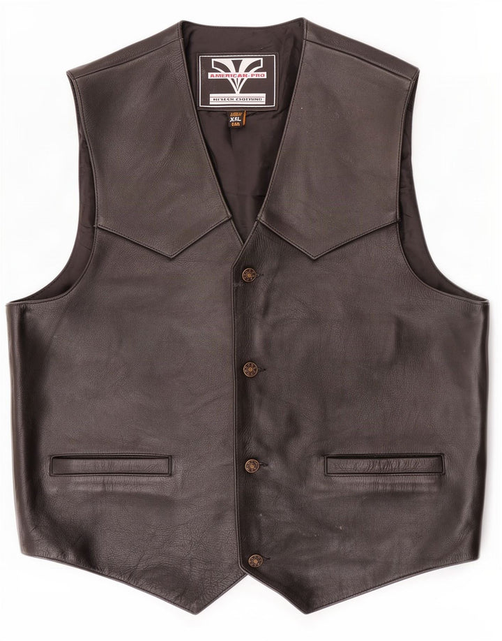 Vestă din piele vintage pentru bărbați 2XL neagră