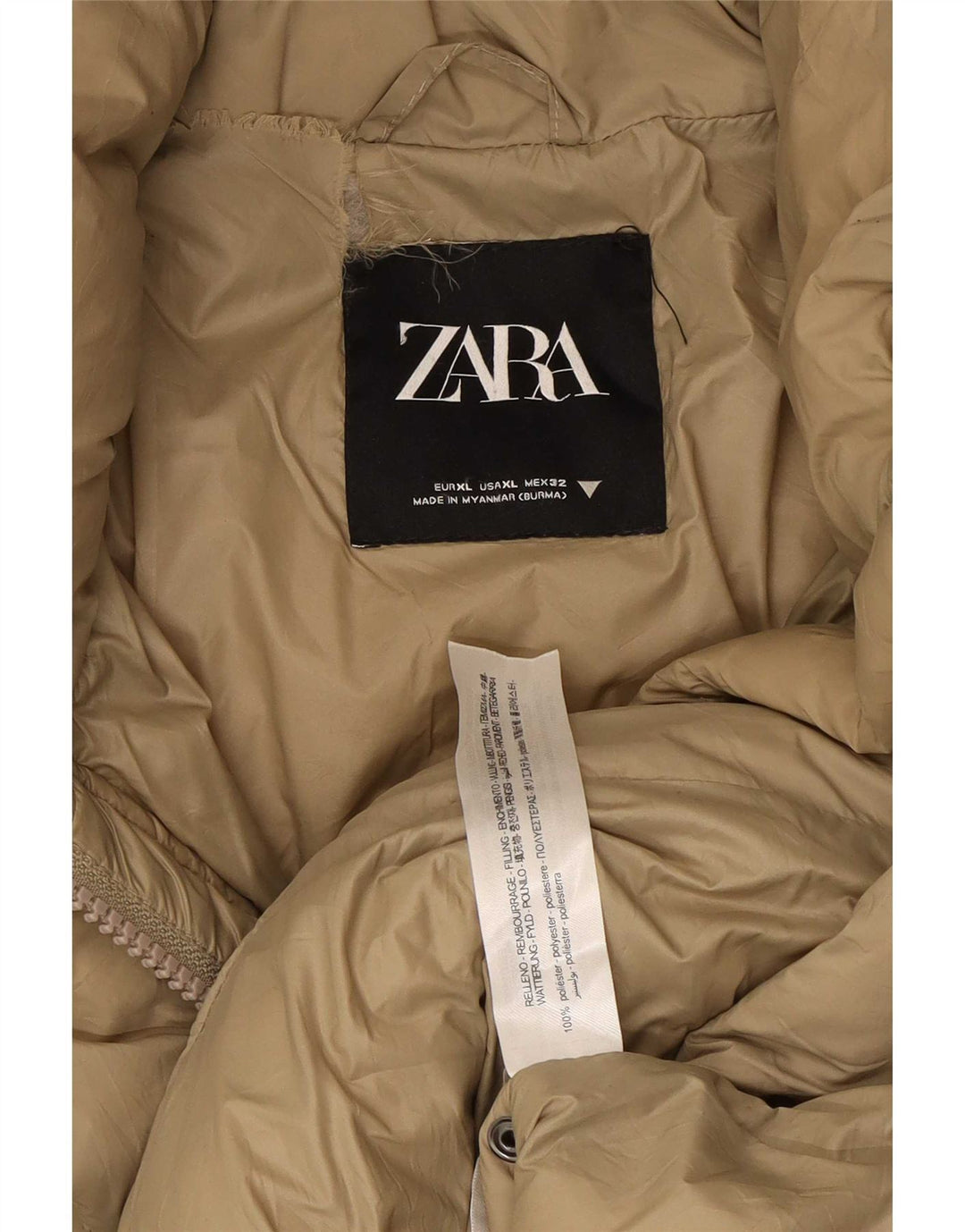 Palton supradimensionat cu glugă pentru femei Zara UK 18 XL poliester bej