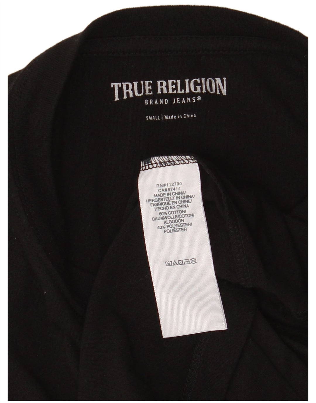 True Religion Top grafic pentru bărbați cu mânecă lungă, mic, negru, bumbac
