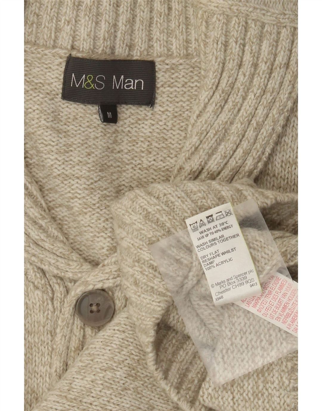 Pulover pentru bărbați Marks & Spencer, cu gât șal, acrilic cu pată verde mediu