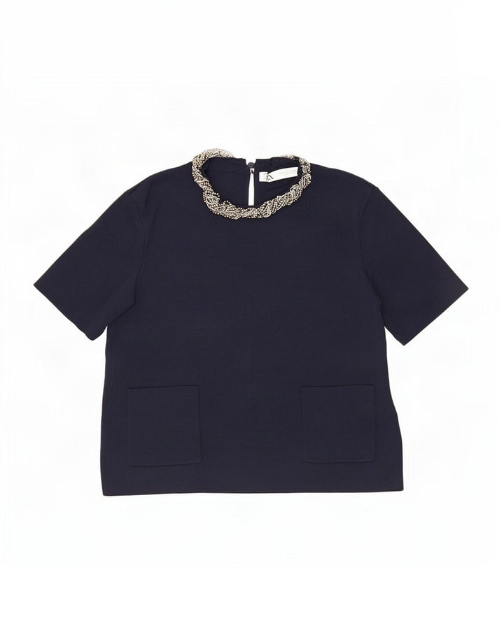 Bluză Crop Top Femei Zara UK 12 Medium Bleumarin Viscoză