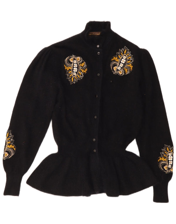 Pulover Cardigan Vintage pentru Damă UK 12 Medium Negru Floral