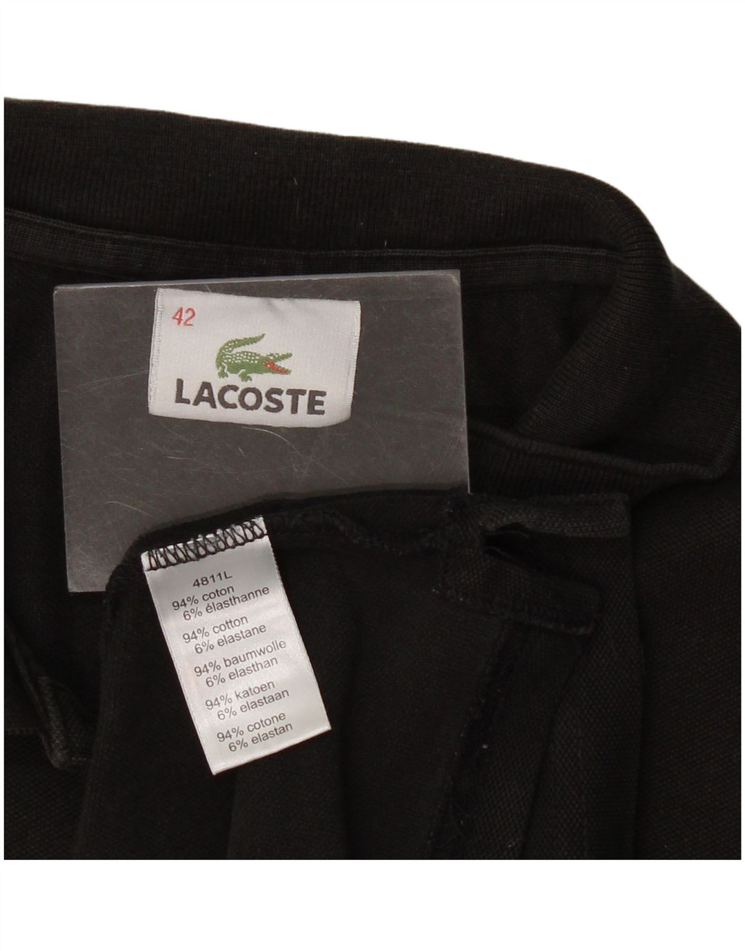 LACOSTE Womens Polo Shirt EU 42 Large Black Cotton