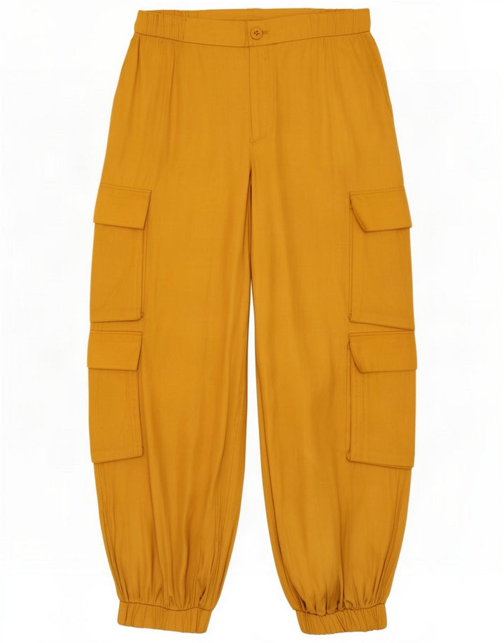 Zara Pantaloni cargo crop pentru femei mari W30 L23 poliester galben