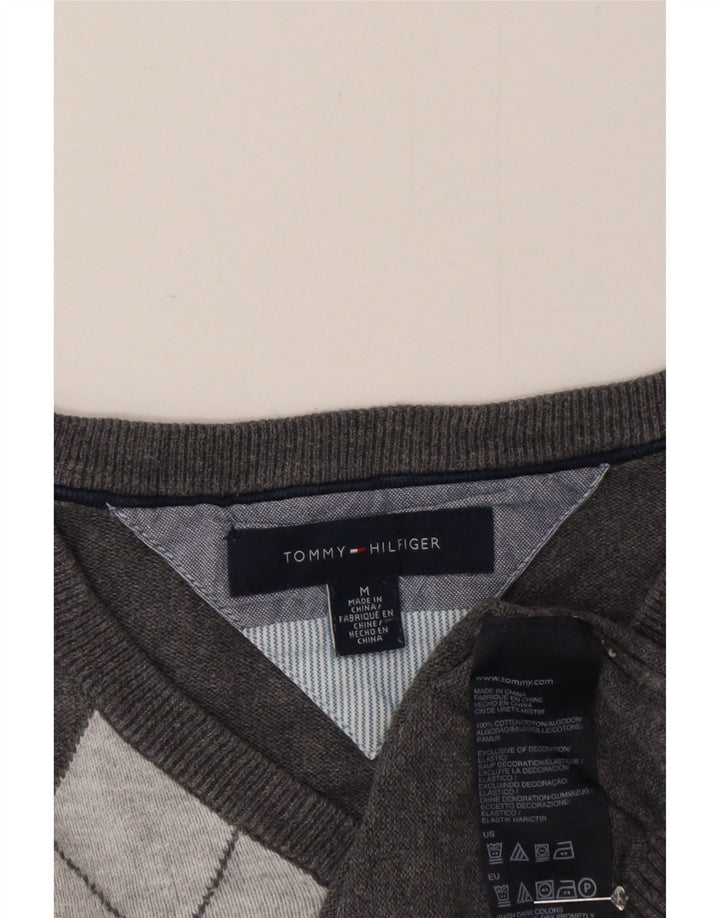 Pulover pentru bărbați Tommy Hilfiger cu decolteu în V, gri mediu, bumbac Argyle/Diamond