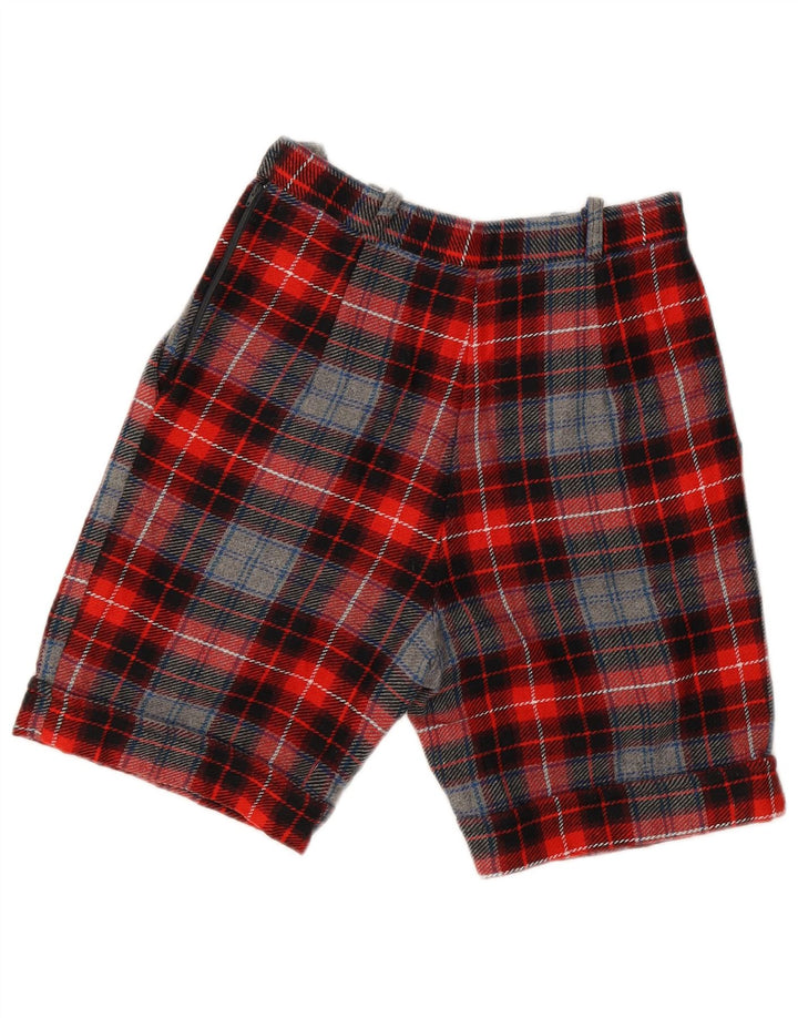 Pantaloni scurți chino VINTAGE pentru femei cu talie înaltă IT 42 Medium W28 Lână cu carouri roșii