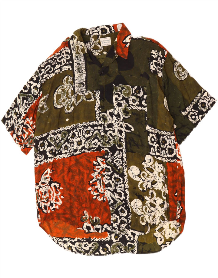 BENETTON Mens Short Sleeve Shirt Size 46 XL Khaki Patchwork Viscose Vintage Benetton and Second-Hand Benetton from Messina Hembry 