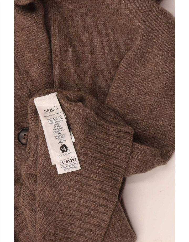 Pulover cardigan pentru bărbați Marks & Spencer, 2XL, lână maro pete