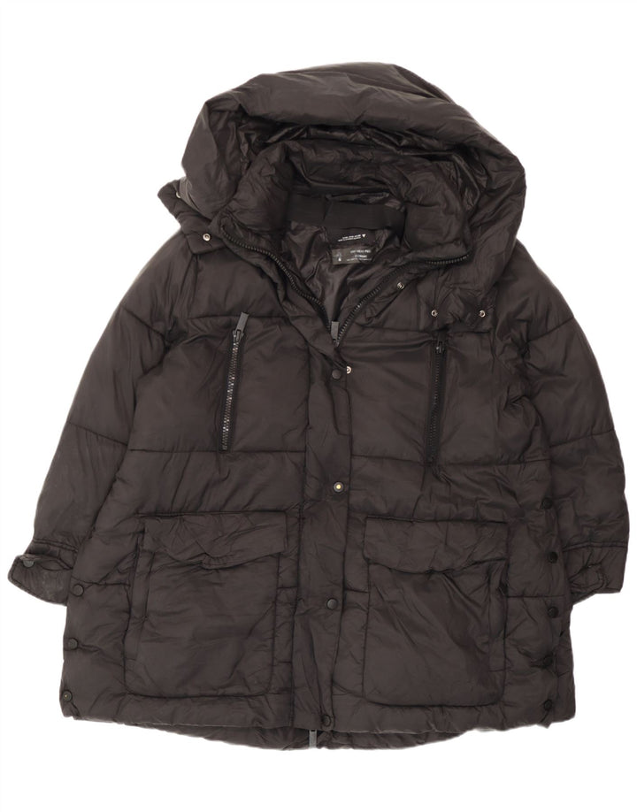 Jachetă căptușită cu glugă pentru femei Zara UK 14 Medium Black Nylon
