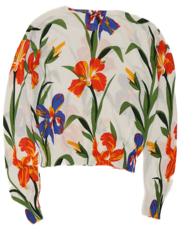 Pulover pentru femeie cu gât de barcă Zara UK 10 mic, alb, floral