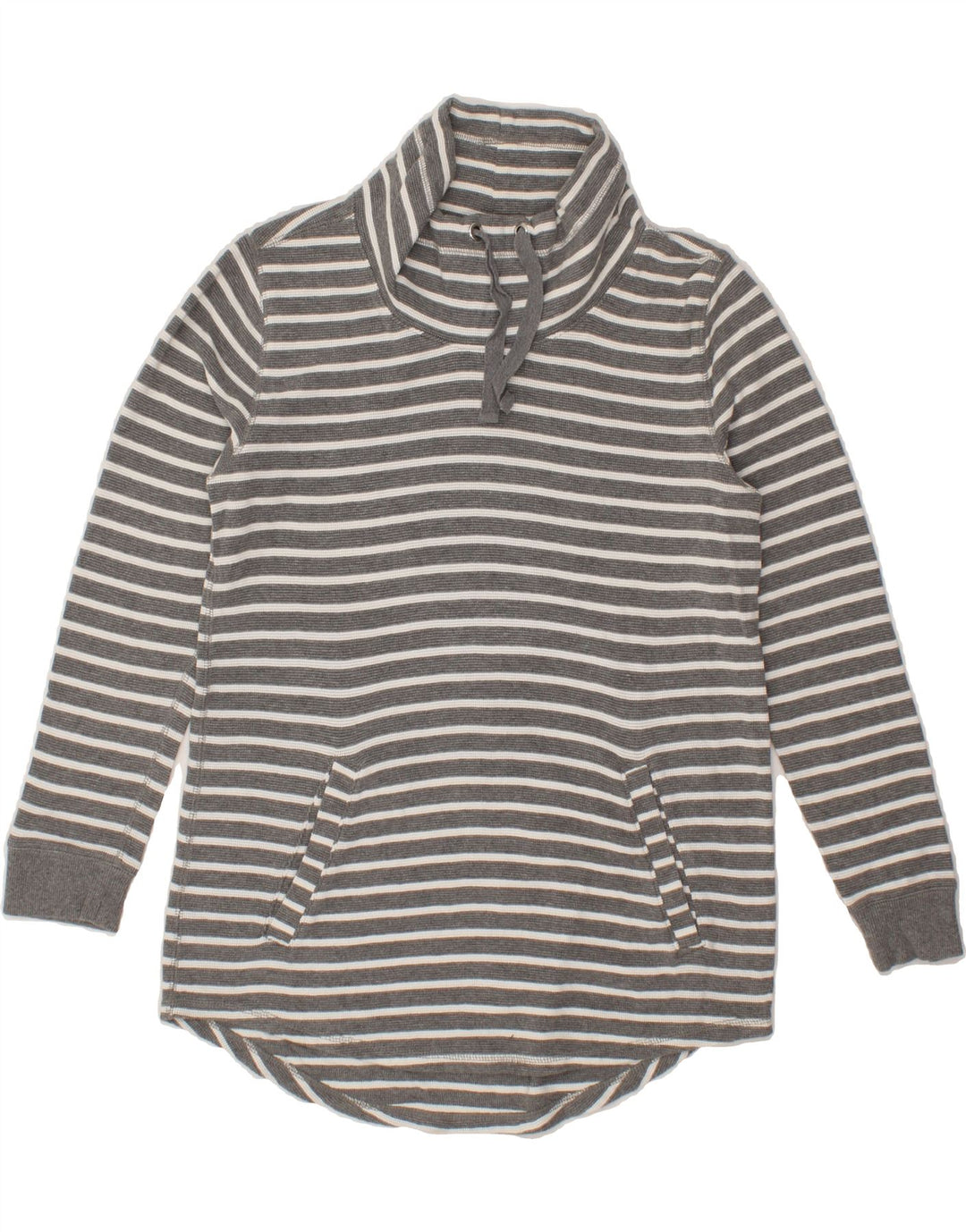 J. CREW Womens Roll Neck Sweatshirt Jumper UK 14 Medium Grey Striped Vintage J. Crew and Second-Hand J. Crew from Messina Hembry 