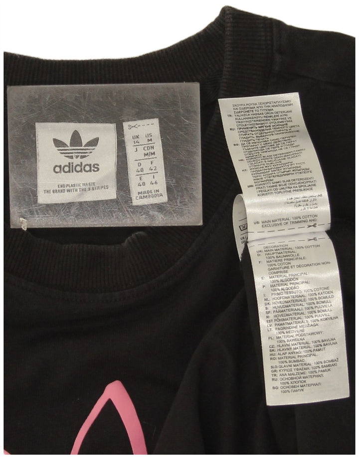 Tricou cu mânecă lungă pentru femei Adidas, cu grafică, UK 14, bumbac mediu negru