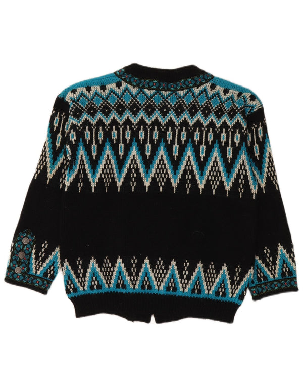 Pulover Cardigan Vintage pentru Damă UK 14 Medium Black Fair Isle Lână