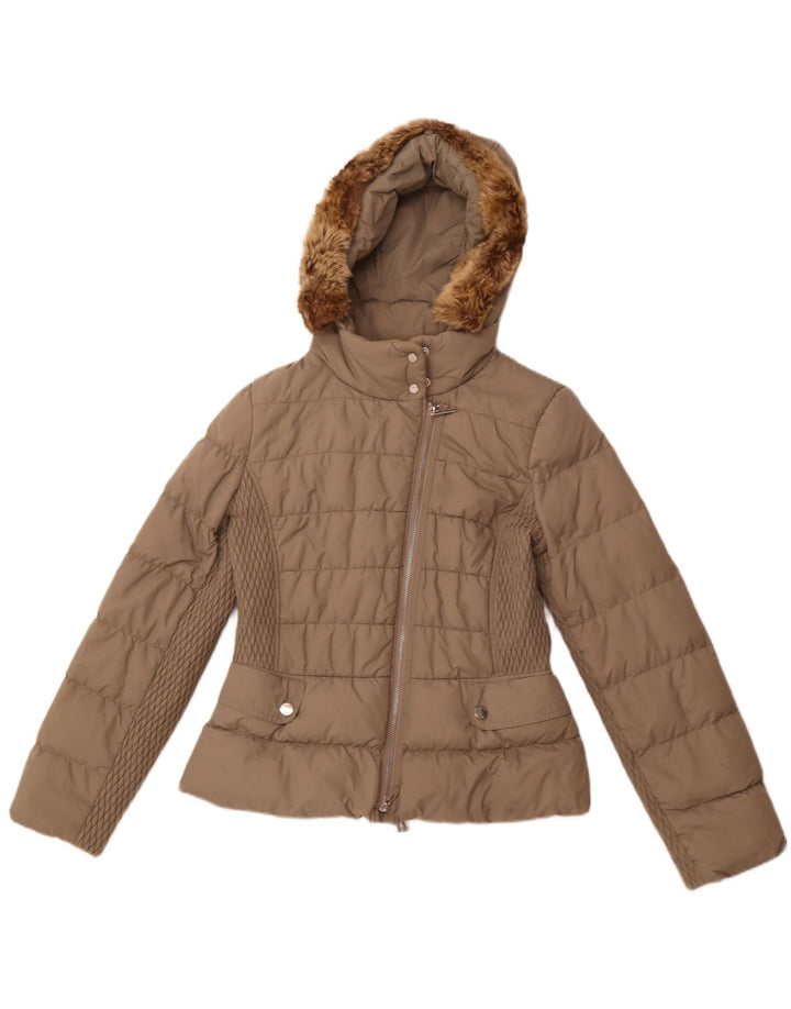 KAREN MILLEN Jachetă căptușită cu glugă pentru femei UK 12 Medium Bej Poliamidă