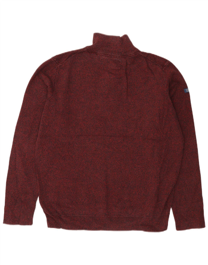 Pulover pentru femei SUPERDRY, cu fermoar, cu gât, UK 18 XL, bumbac cu pete burgundy