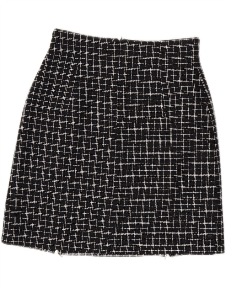 Fusta Dreaptă Vintage Femei Mic W26 Poliester Check Negru