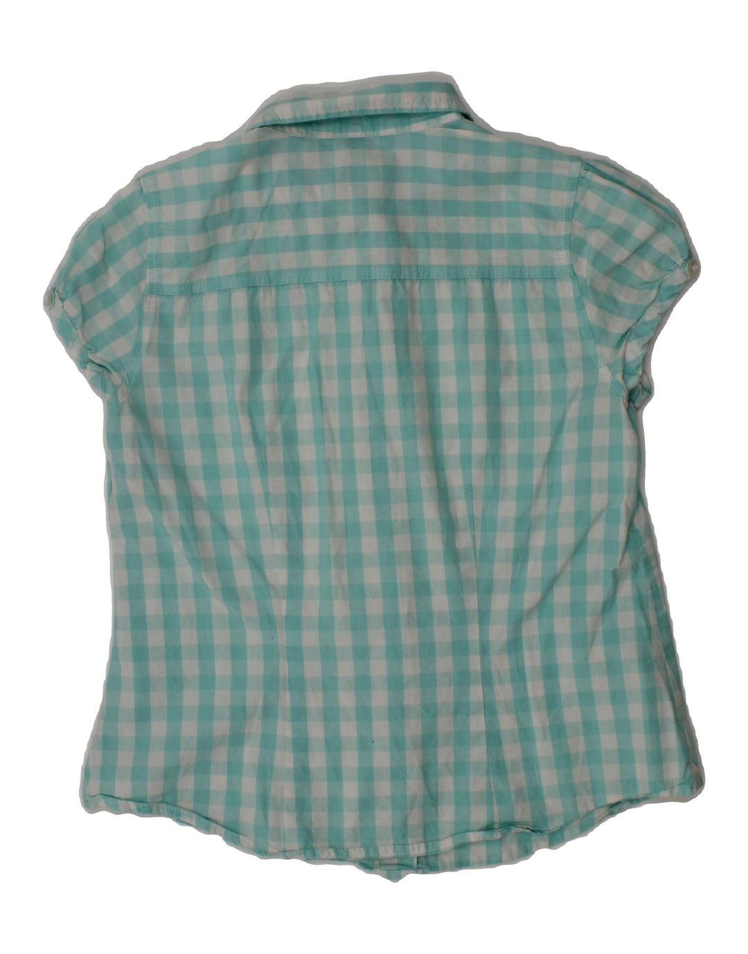BENETTON Girls Short Sleeve Shirt 7-8 Years Medium  Turquoise Gingham Vintage Benetton and Second-Hand Benetton from Messina Hembry 