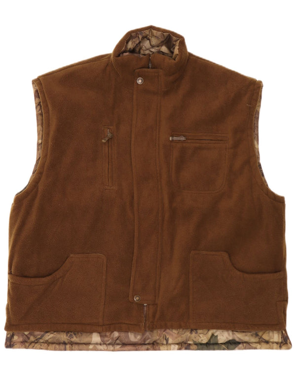 Gilet vintage pentru bărbați reversibil din lână UK 46 3XL maro poliester camuflaj