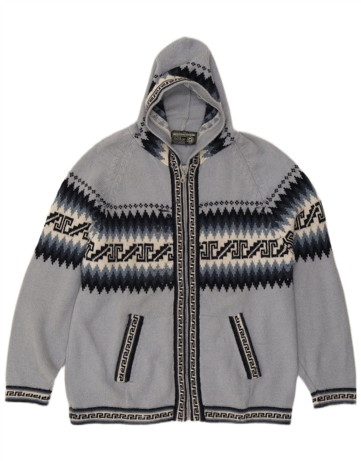 Pulover cardigan cu glugă pentru femei UK 16 mare albastru geometric