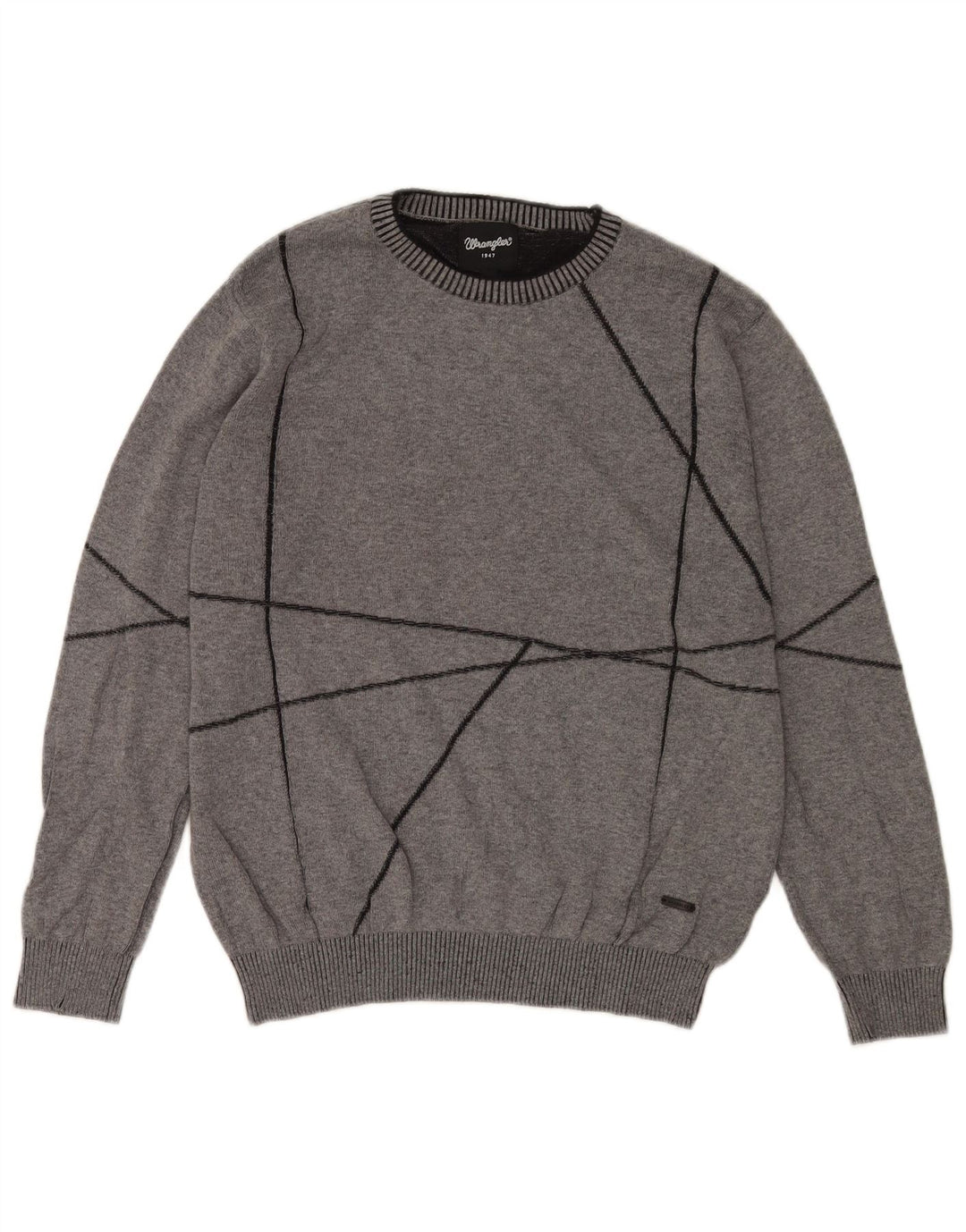 Pulover Wrangler pentru bărbați, cu gât roșu, din bumbac geometric, gri mediu