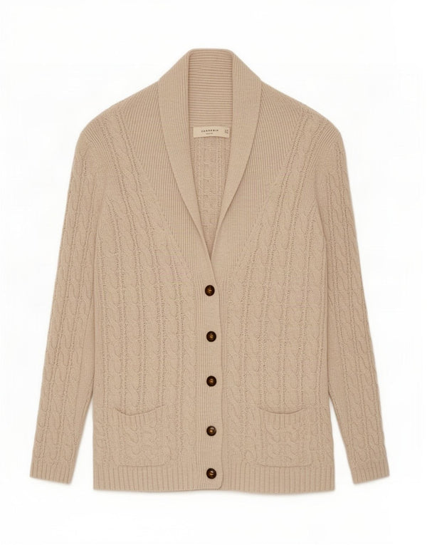 Pulover cardigan pentru femei Zara UK 16 mare, bej, bumbac