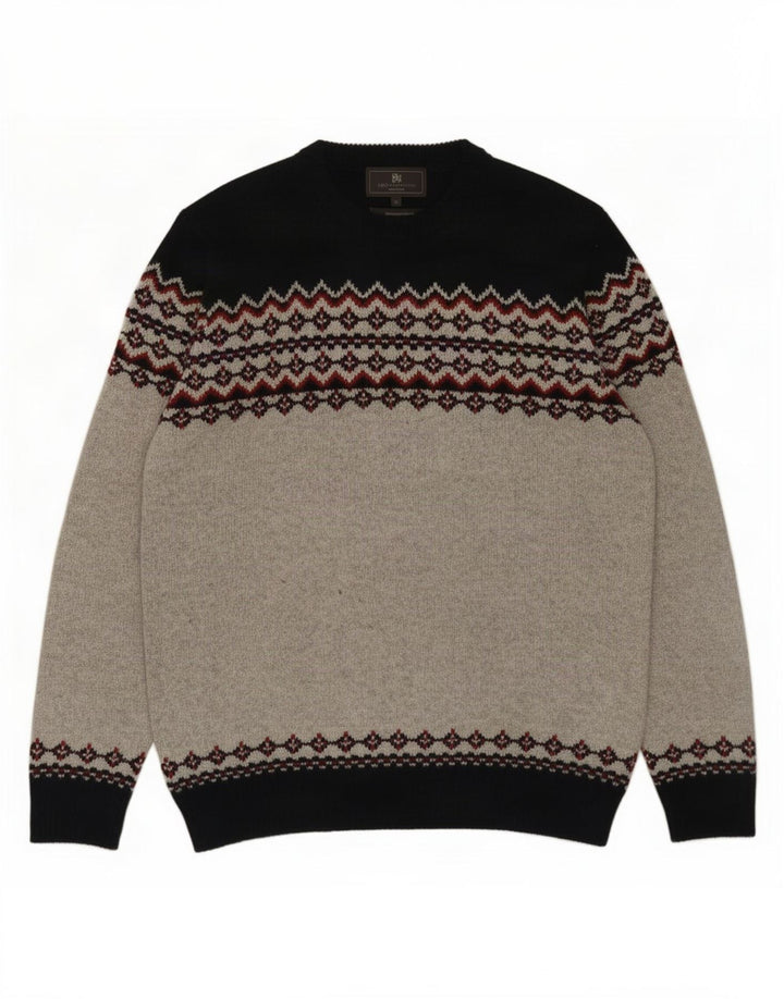 Pulover pentru bărbați Marks & Spencer, cu gât crew, mijlociu, gri Fair Isle