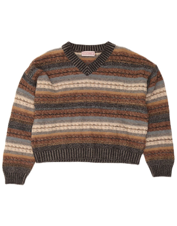 Pulover pentru femei cu decolteu în V Stefanel UK 14, mare, multicolore, cu dungi