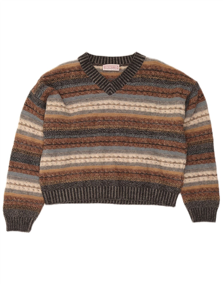 Pulover pentru femei cu decolteu în V Stefanel UK 14, mare, multicolore, cu dungi