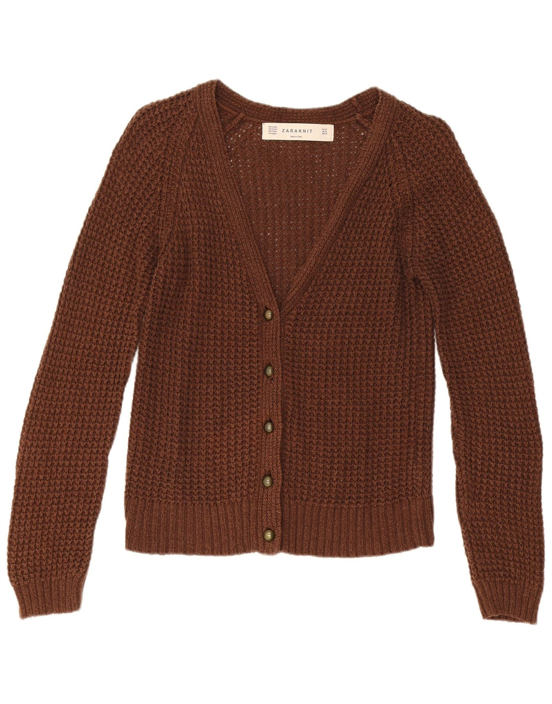 Pulover cardigan pentru femei Zara UK 12, bumbac maro mediu