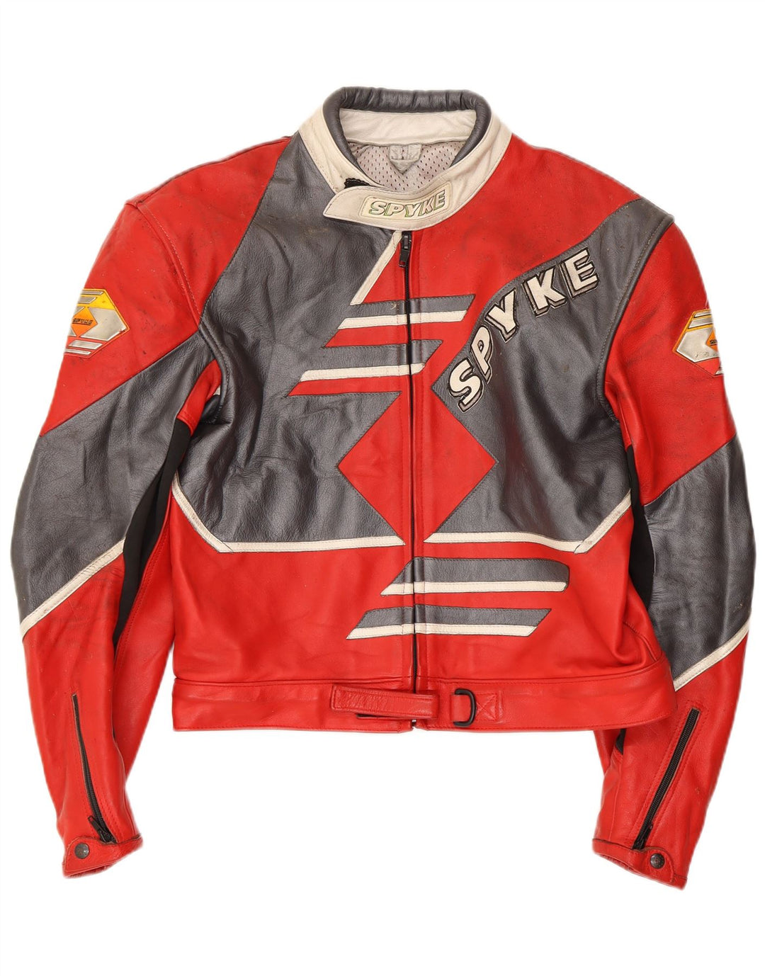 SPYKE Womens Evolution Leather Jacket EU 52 Large Red Colourblock