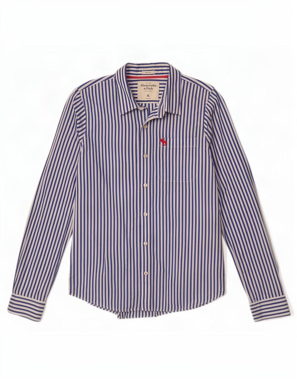 Abercrombie & Fitch Mens Muscle Shirt XL Blue Pinstripe Cotton