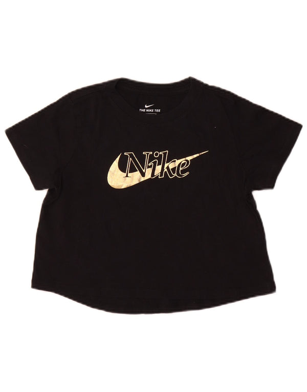 Tricou cu grafică crop Nike pentru fete Top 10-11 ani bumbac negru mediu