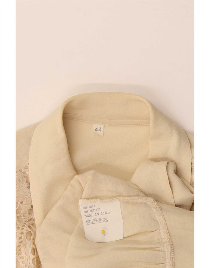 Bluză Cămașă Vintage Femei IT 44 Mătase Florală Bej Mediu