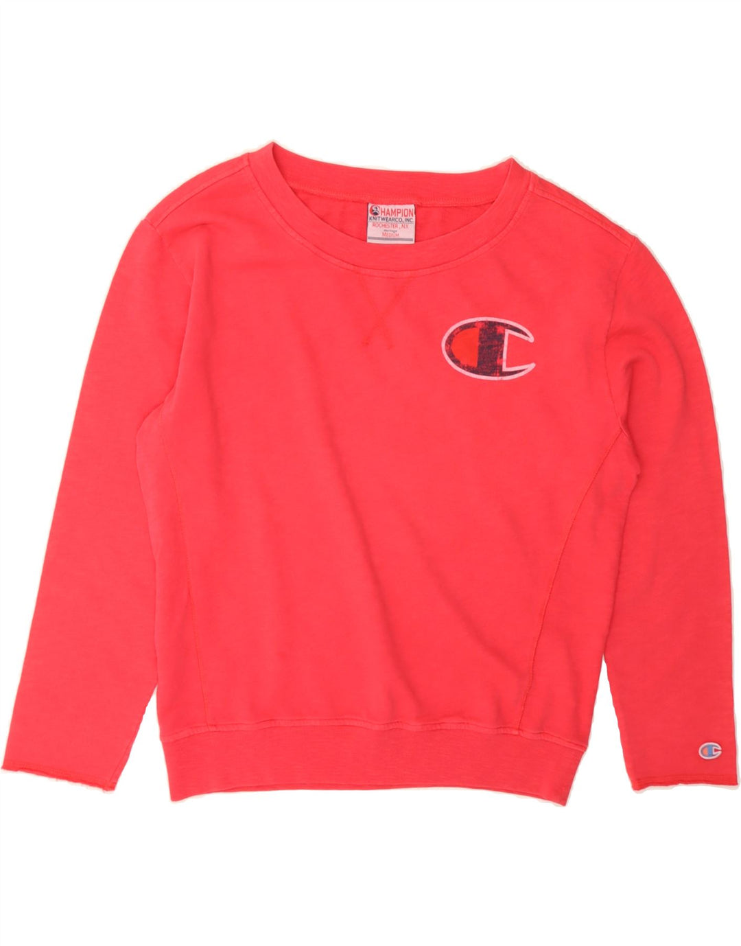 CHAMPION Womens Graphic Sweatshirt Jumper UK 14 Medium Pink Cotton Vintage Champion and Second-Hand Champion from Messina Hembry 