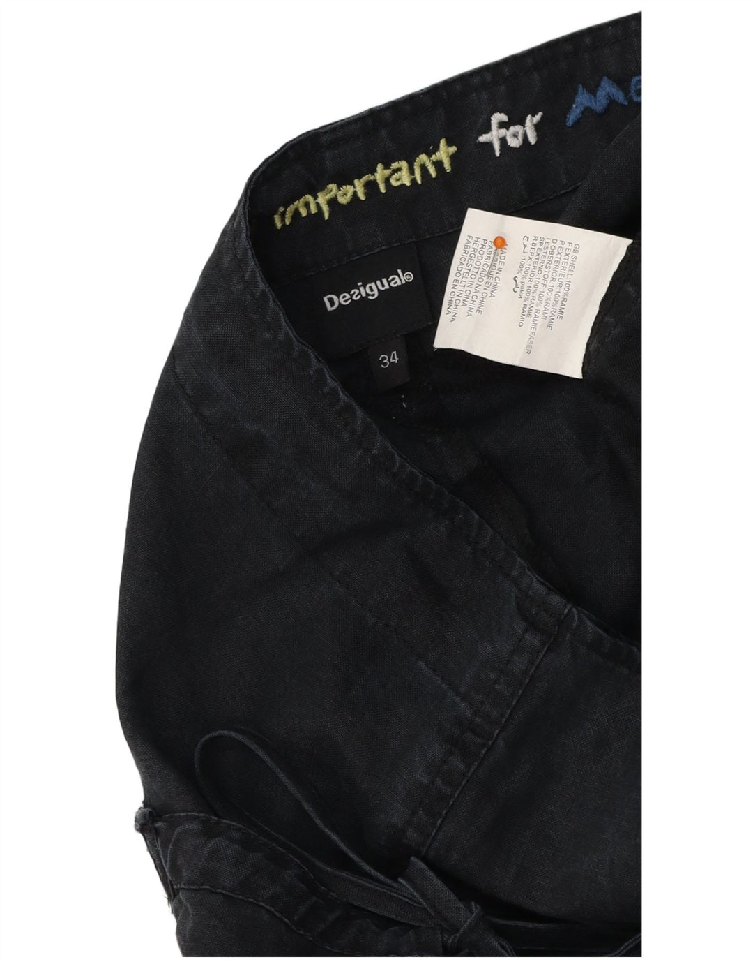 DESIGUAL Pantaloni scurti cargo Harem pentru damă, EU 34 XS W30, negru, ramie