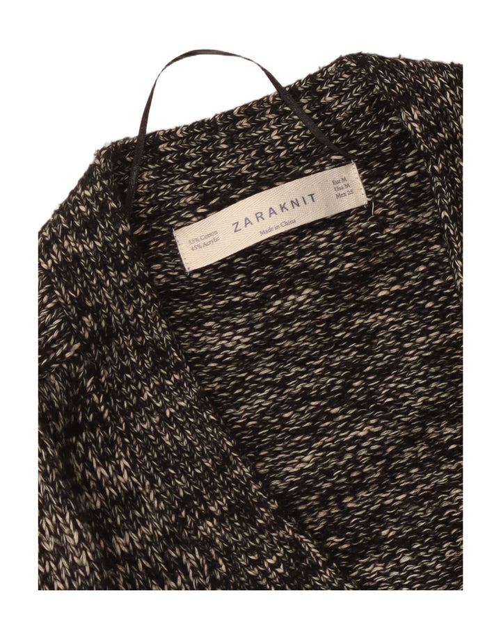 Pulover cardigan pentru femei Zara UK 14 mediu negru bumbac cu pete