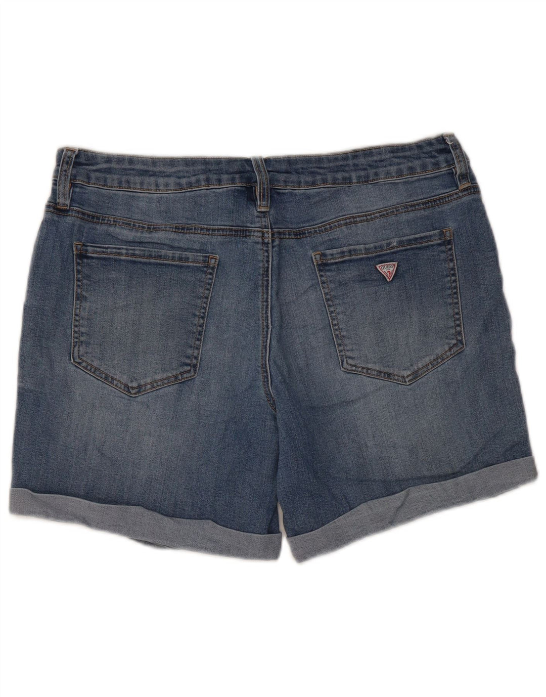 Pantaloni scurți Guess din denim cu talie joasă pentru femei W31, bumbac albastru mediu